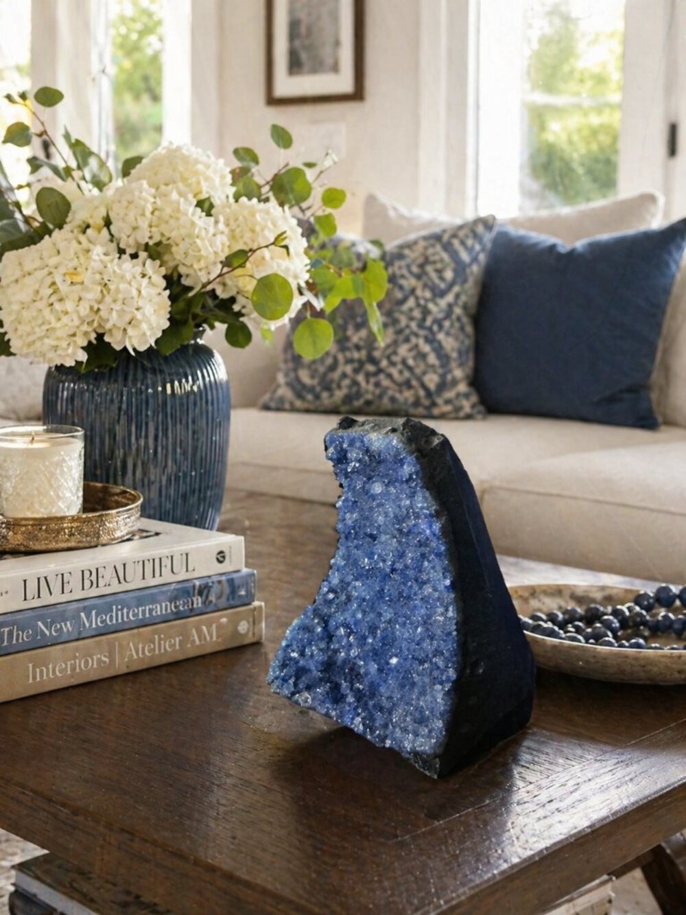 Blue Crystal Coffee Table Accent Decor